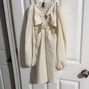 H&M Cream Plaid Dress with Front Knot